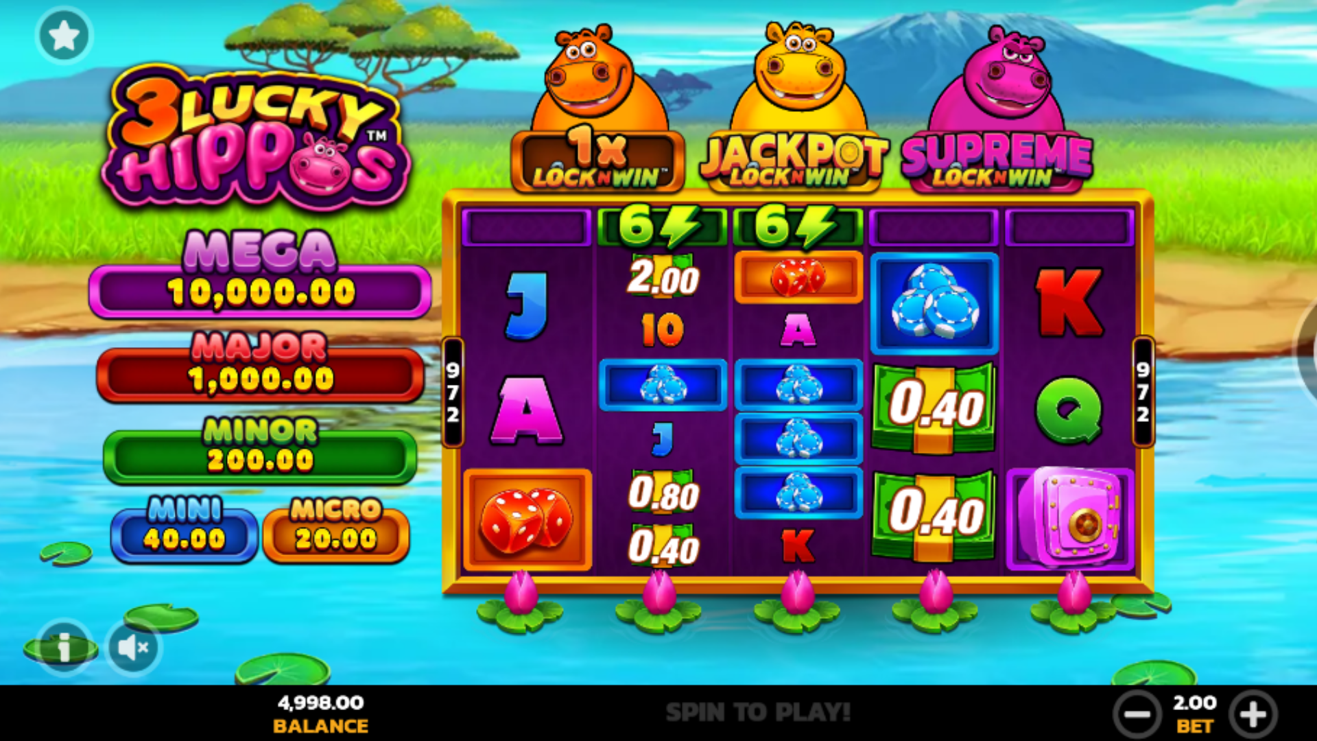 3 Lucky Hippos™ LockNWin